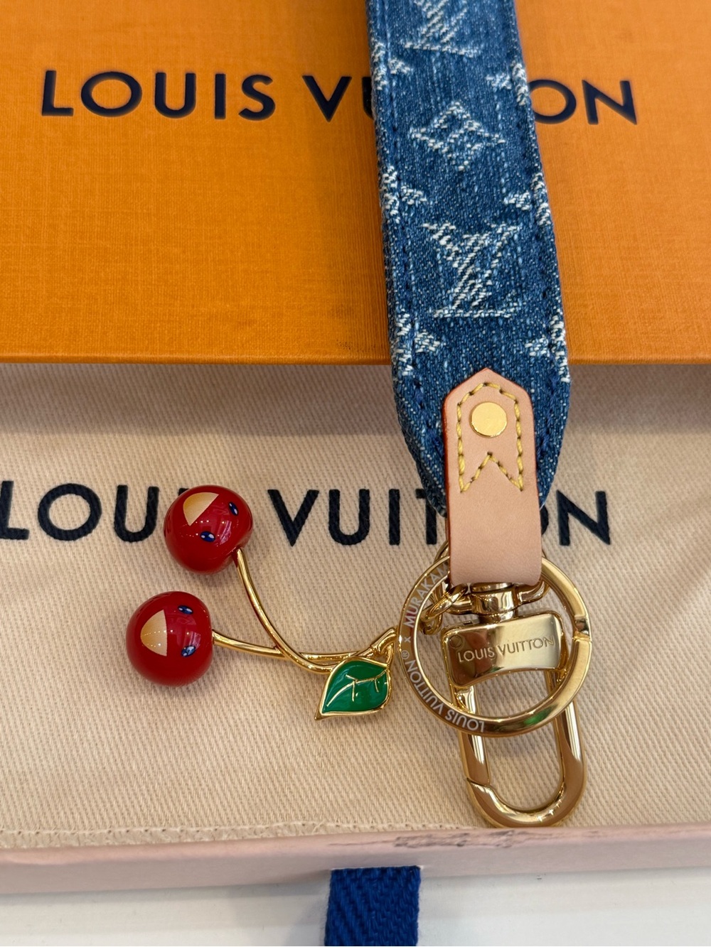 Louis Vuitton Cerises Denim Bag Charm & Key Holder/Murakami Cherry Charm Rare